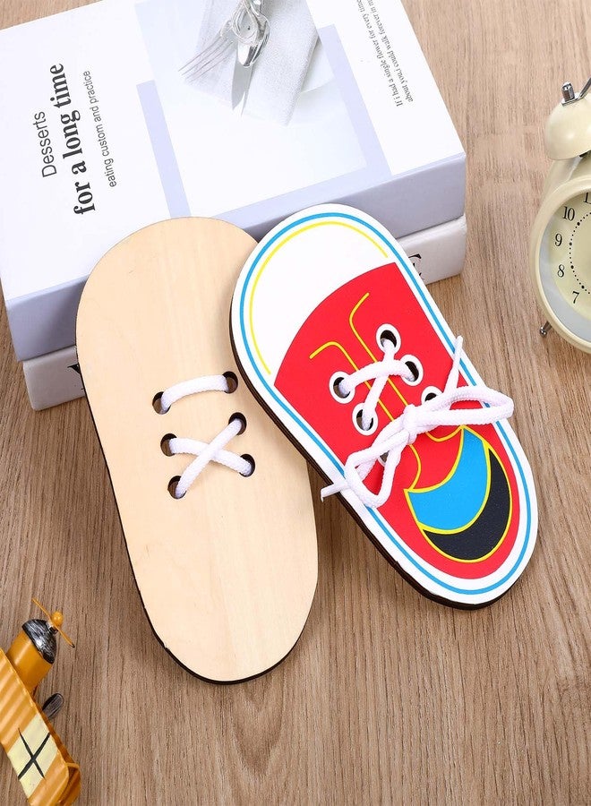 ElevateTech 2Pcs Wooden Lacing Shoe Shoe Lace Practice Board Threading Lacing Shoes Training Board Tying Practice Learning Educational Fine Motor Skills (Red White) - Image 4